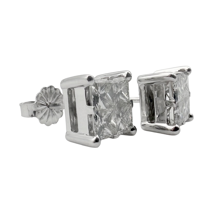 Princess Cut Diamond Cluster 14K WG Stud Earrings