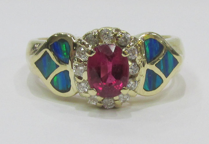 Ruby Opal Diamond 14K Yellow Gold Ring