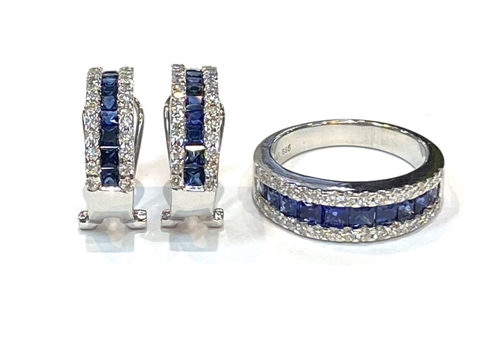 Sapphire Diamond 14K WG Jewelry Suite