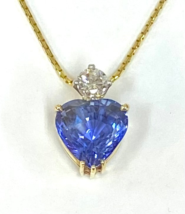 Sapphire Diamond 14K Yellow Gold Pendant & Chain