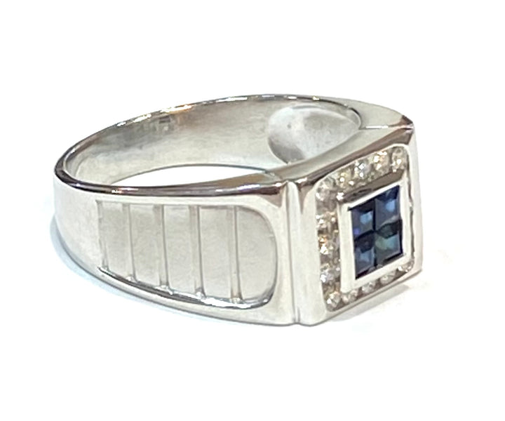 Sapphire Diamond 18K White Gold Men’s Ring