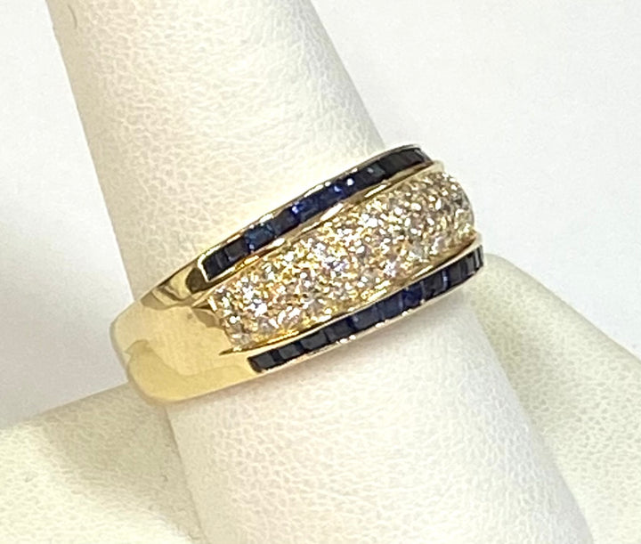 Diamond Sapphire 18K Yellow Gold Band Ring