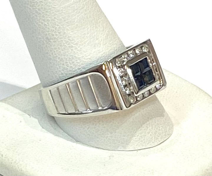 Sapphire Diamond 18K White Gold Men’s Ring