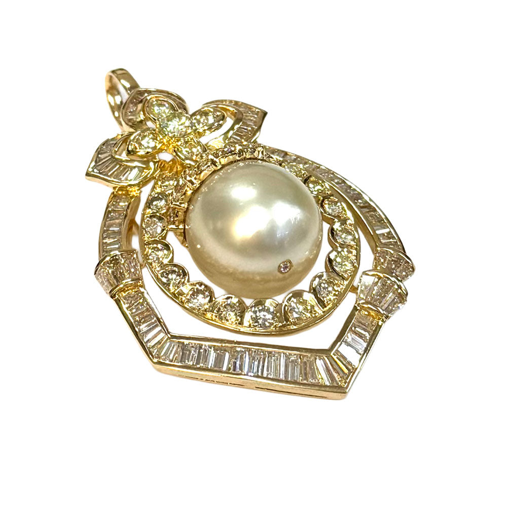 South Sea Pearl Diamond 14KYG Pendant Enhancer Brooch