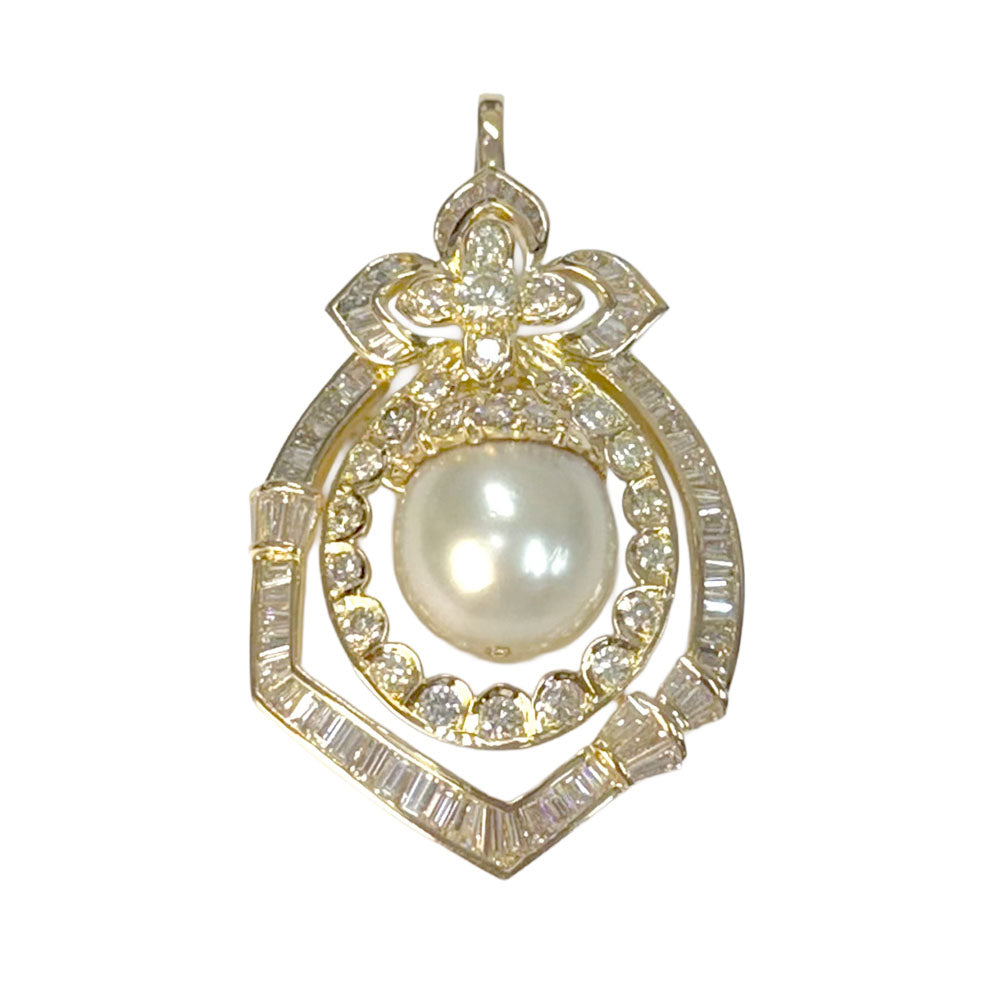 South Sea Pearl Diamond 14KYG Pendant Enhancer Brooch