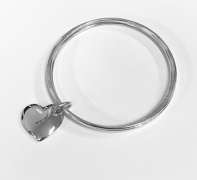 Tiffany & Co. Sterling Silver Triple Bangle With Heart Charm