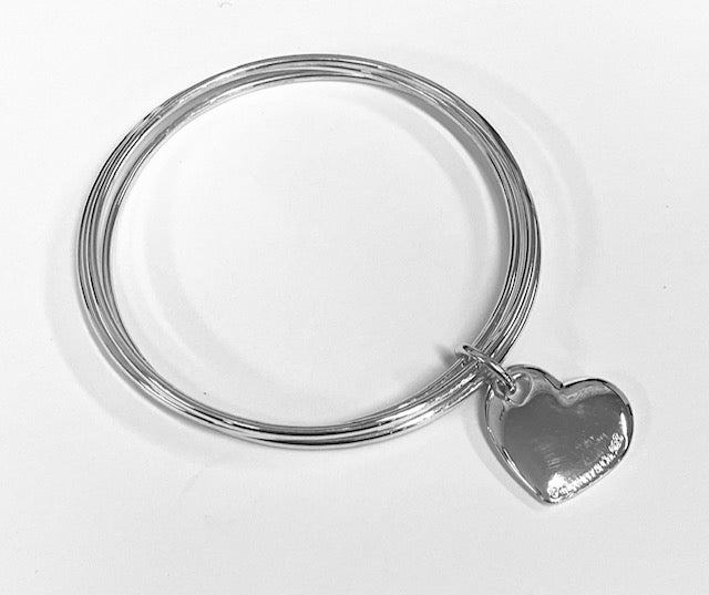 Tiffany & Co. Sterling Silver Triple Bangle With Heart Charm