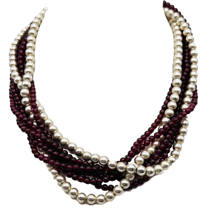 Tiffany & Co. Garnet & Sterling Silver Bead Necklace