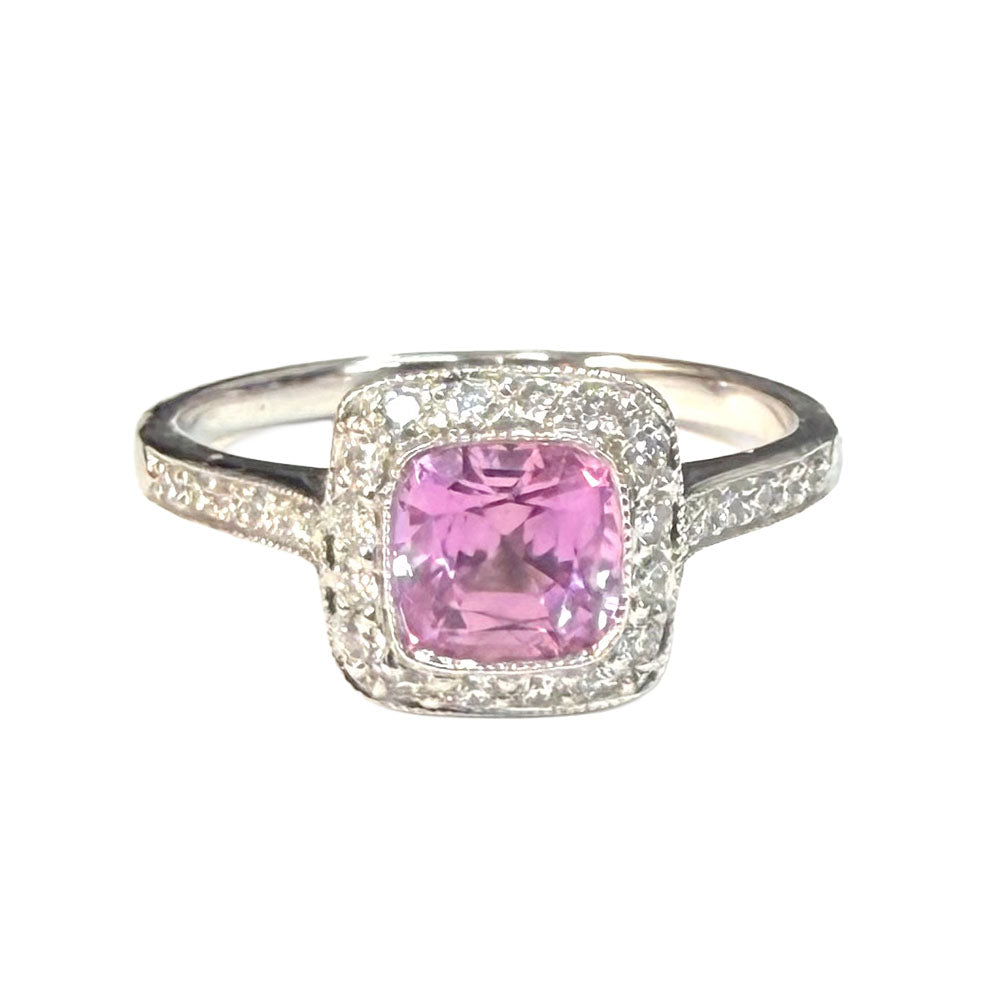 Tiffany & Co. Legacy Pink Sapphire Diamond Platinum Ring