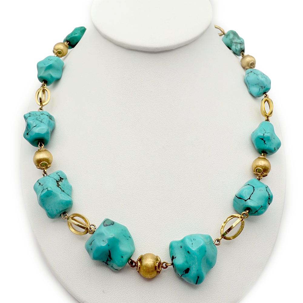 Turquoise 18K Yellow Gold Necklace & Bracelet Suite