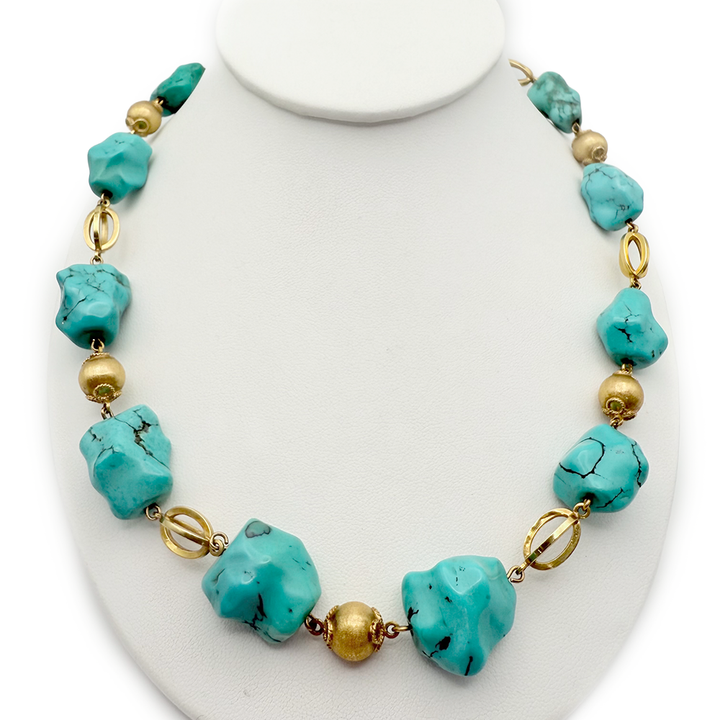 Turquoise 18K Yellow Gold Necklace & Bracelet Suite