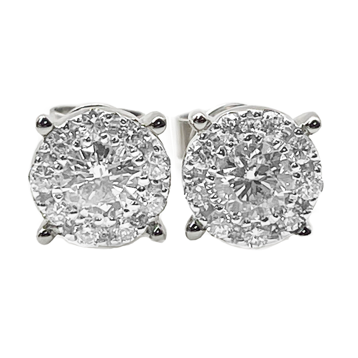 Diamond 14K White Gold Cluster Stud Earrings