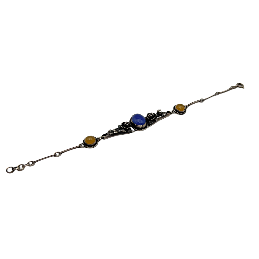 Victorian Blue Chalcedony Agate Sterling Silver Bracelet