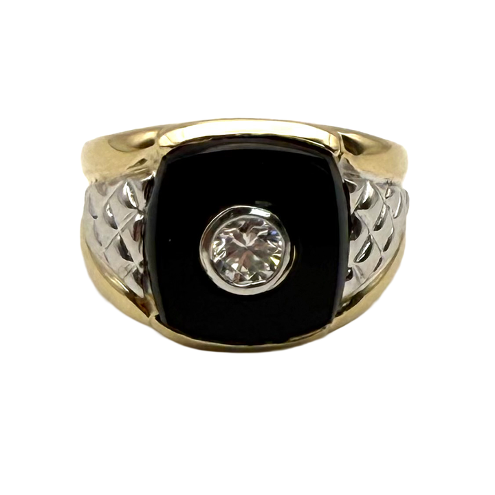 Vintage Diamond Onyx 14K Yellow Gold Ring