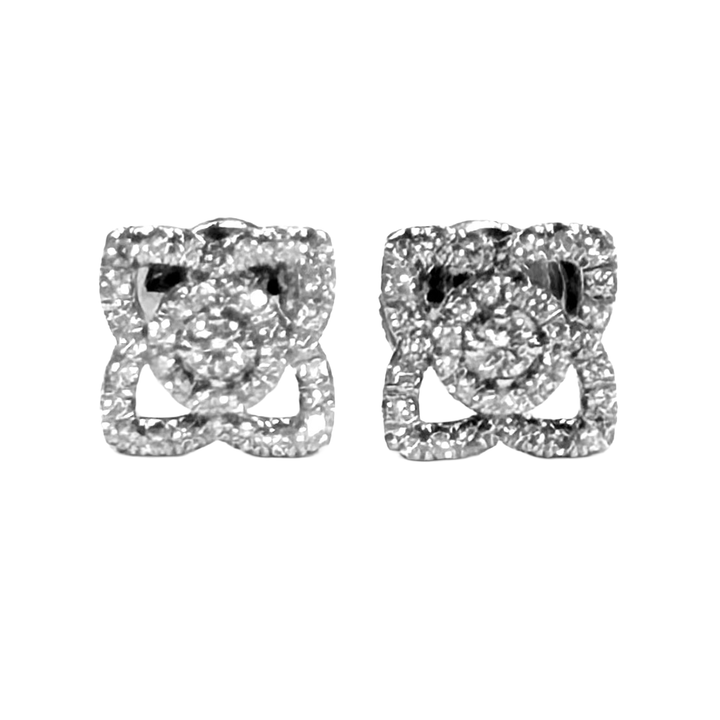 DeBeers Lotus Diamond 18K White Gold Stud Earrings