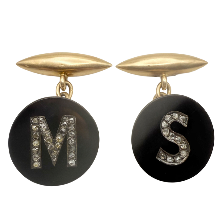 Antique Onyx Diamond 14K YG Cufflinks