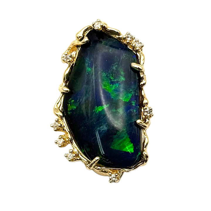 Opal Doublet Diamond 14K YG Custom Made Pendant