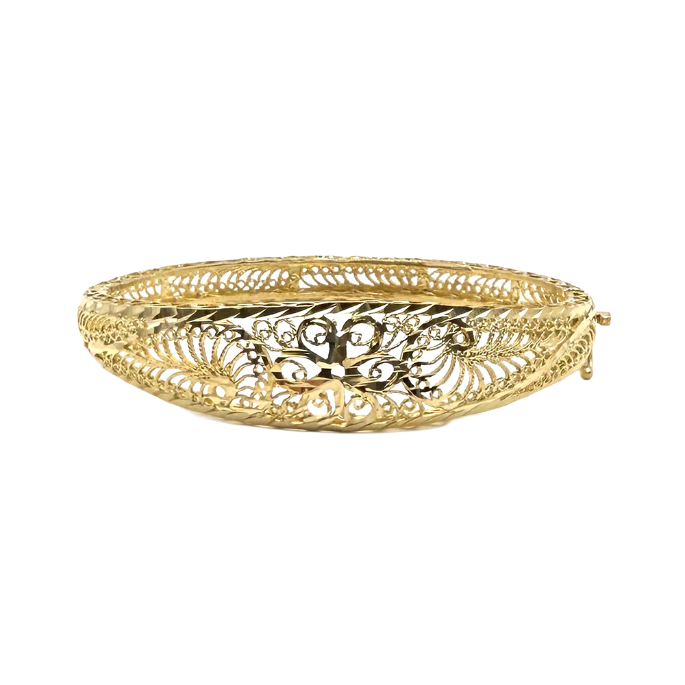 14K YG Floral Openwork Bangle Bracelet
