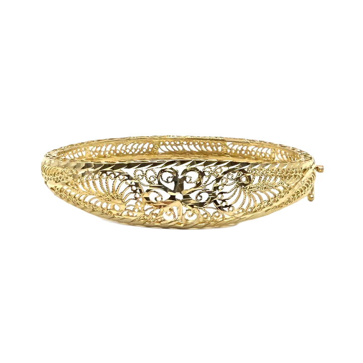 14K YG Floral Openwork Bangle Bracelet