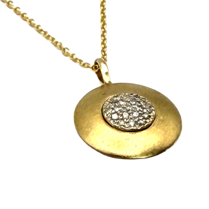 Diamond 14K Yellow Gold Circular Pendant & Chain
