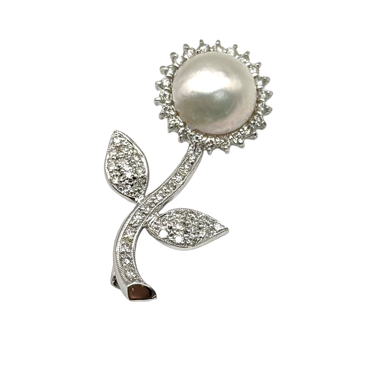 Mabe Pearl Diamond 18K WG Sunflower Brooch
