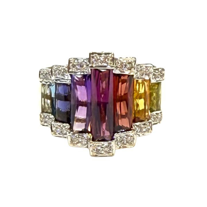 Multi Gemstone Diamond 18K YG Ring