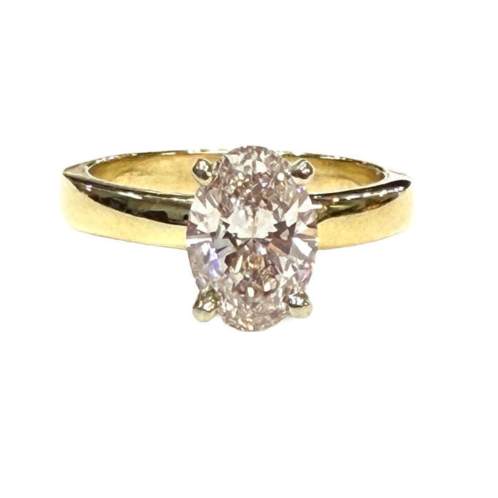 1.50 Carat Oval H VS2 Lab Grown Diamond 14K YG Ring