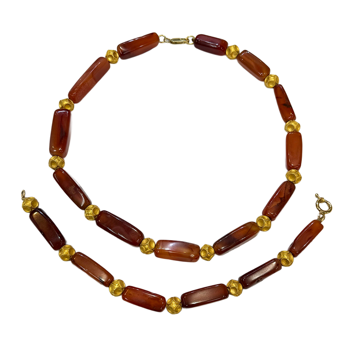 Vintage Amber 18K YG Necklace & Bracelet Suite