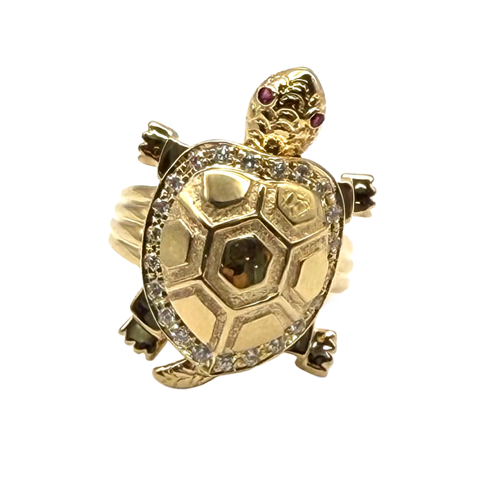 Turtle Design 14K YG CZ Ring