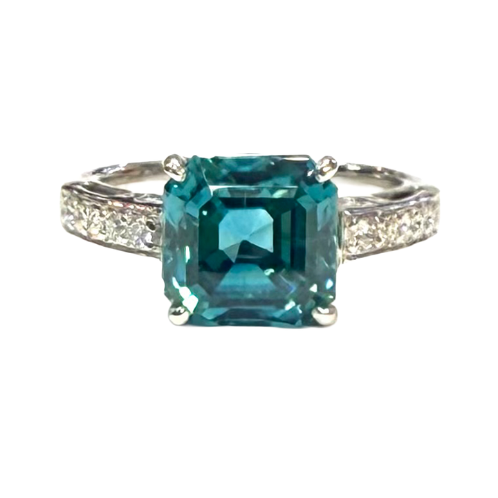 Blue Zircon Diamond 14K White Gold Ring