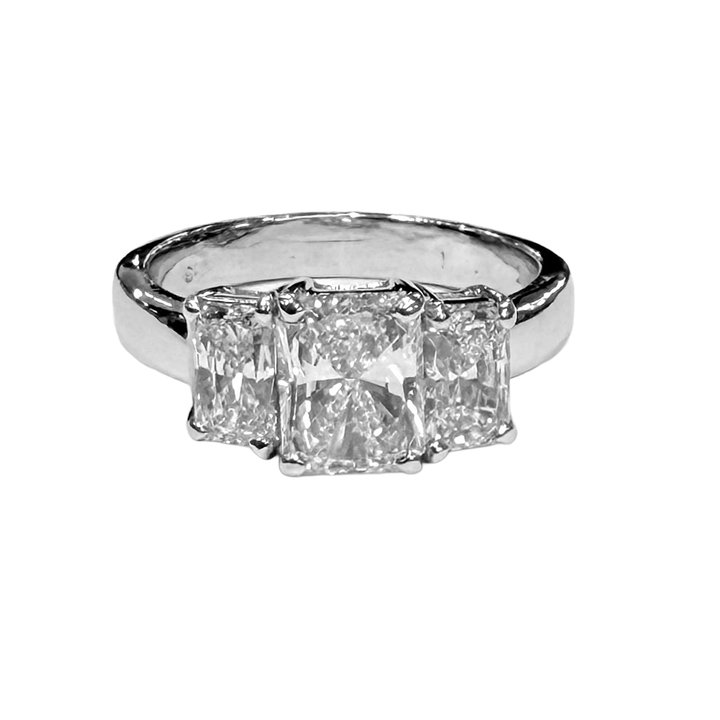 1.10 Carat E VS1 GIA Radiant Cut 14K WG Three Stone Ring