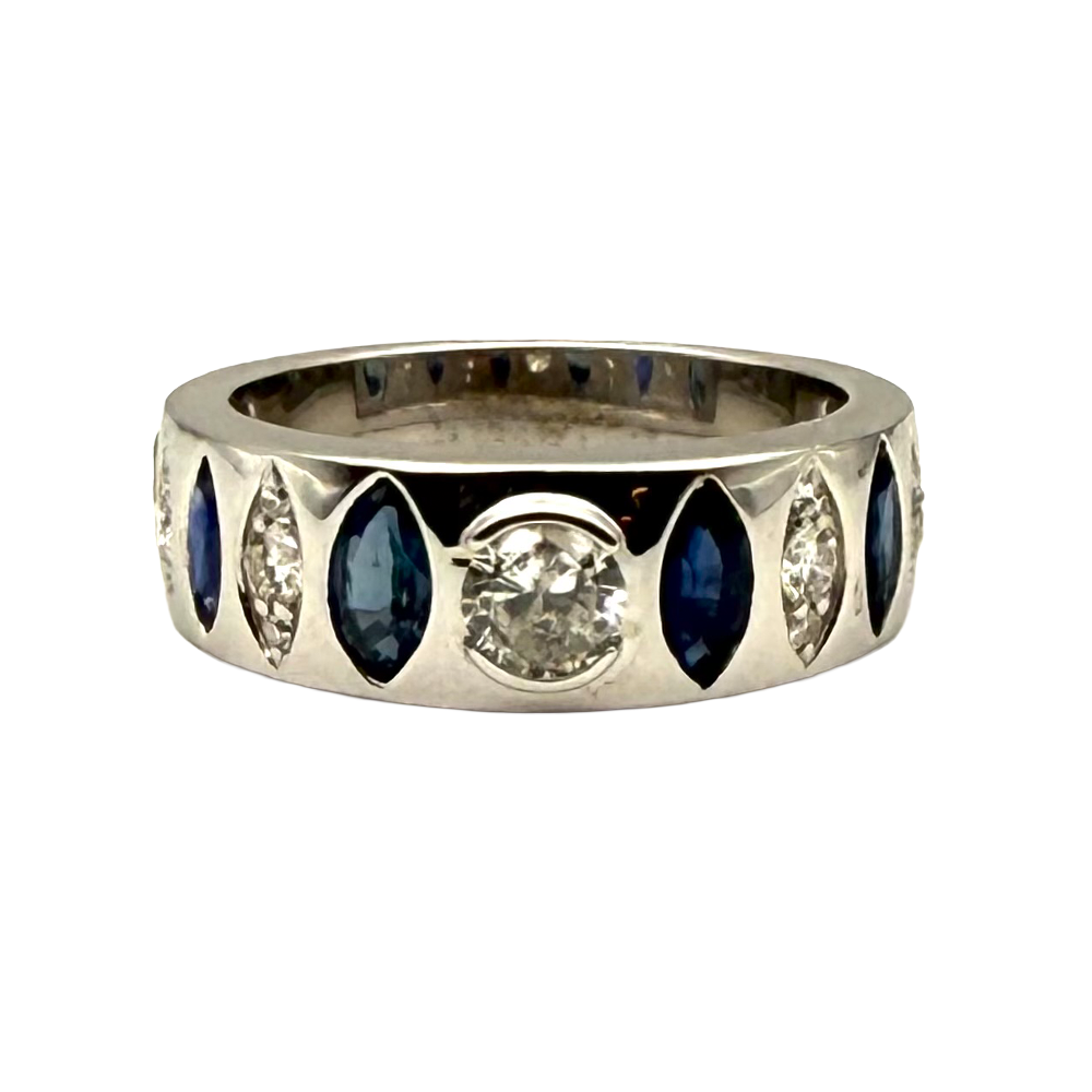 Diamond Sapphire 14K White Gold Band Ring