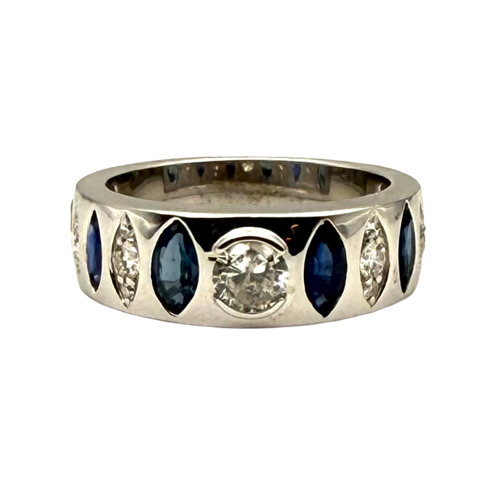 Diamond Sapphire 14K White Gold Band Ring