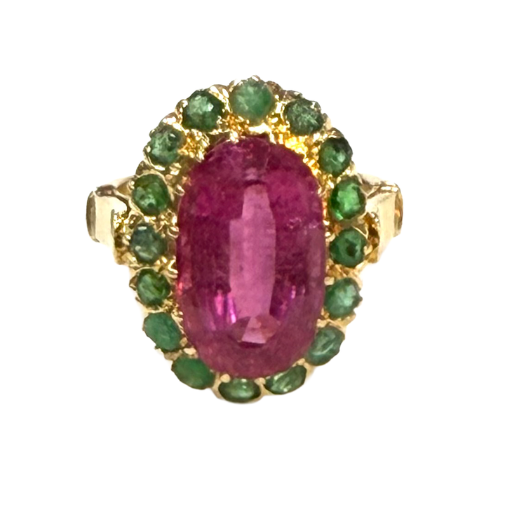 Rubellite Tourmaline Emerald 18K YG Ring