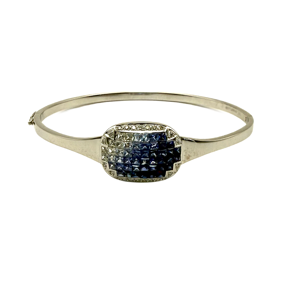 Multi Colored Sapphire Diamond 18K WG Bangle Bracelet