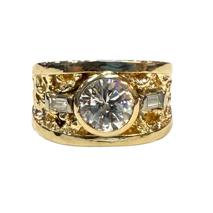 Gents Diamond 14K YG Nugget Design Ring