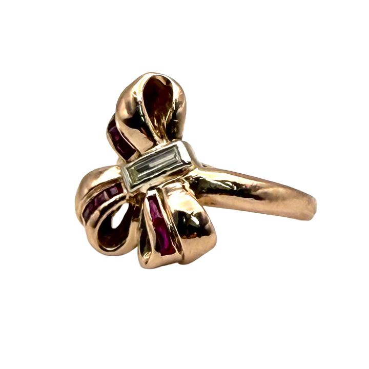 Retro Diamond Ruby 14K Rose Gold Ring