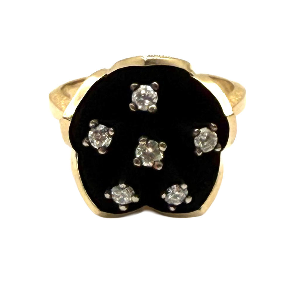 Diamond 14K Yellow Gold Blackened Floral Design Ring