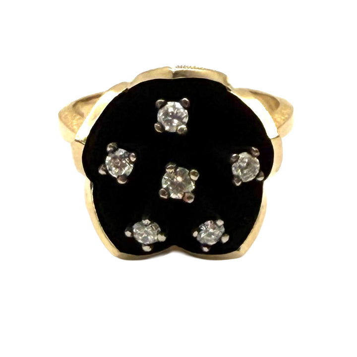 Diamond 14K Yellow Gold Blackened Floral Design Ring