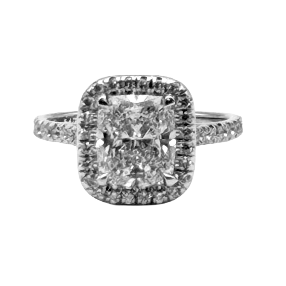 1.51 Carat F VS1 Cushion Brilliant Cut GIA Diamond Platinum Ring