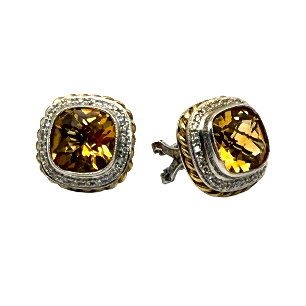 Citrine Diamond 18K Two Tone Earrings