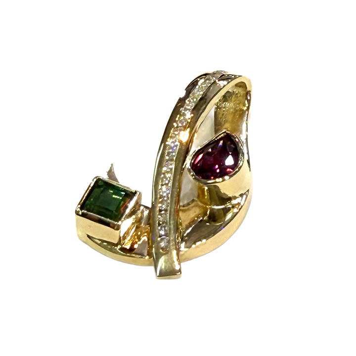Pink & Green Tourmaline Diamond 14K YG Pendant