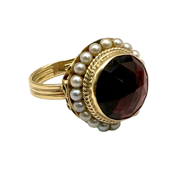 Vintage Garnet Seed Pearl 10K Yellow Gold Ring