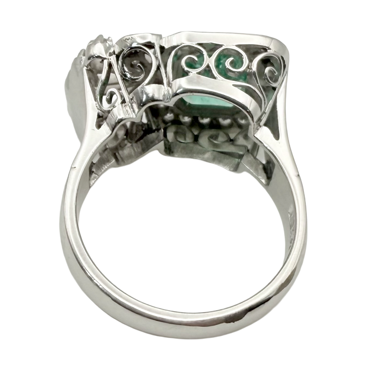Emerald Diamond 10K White Gold Vintage Ring