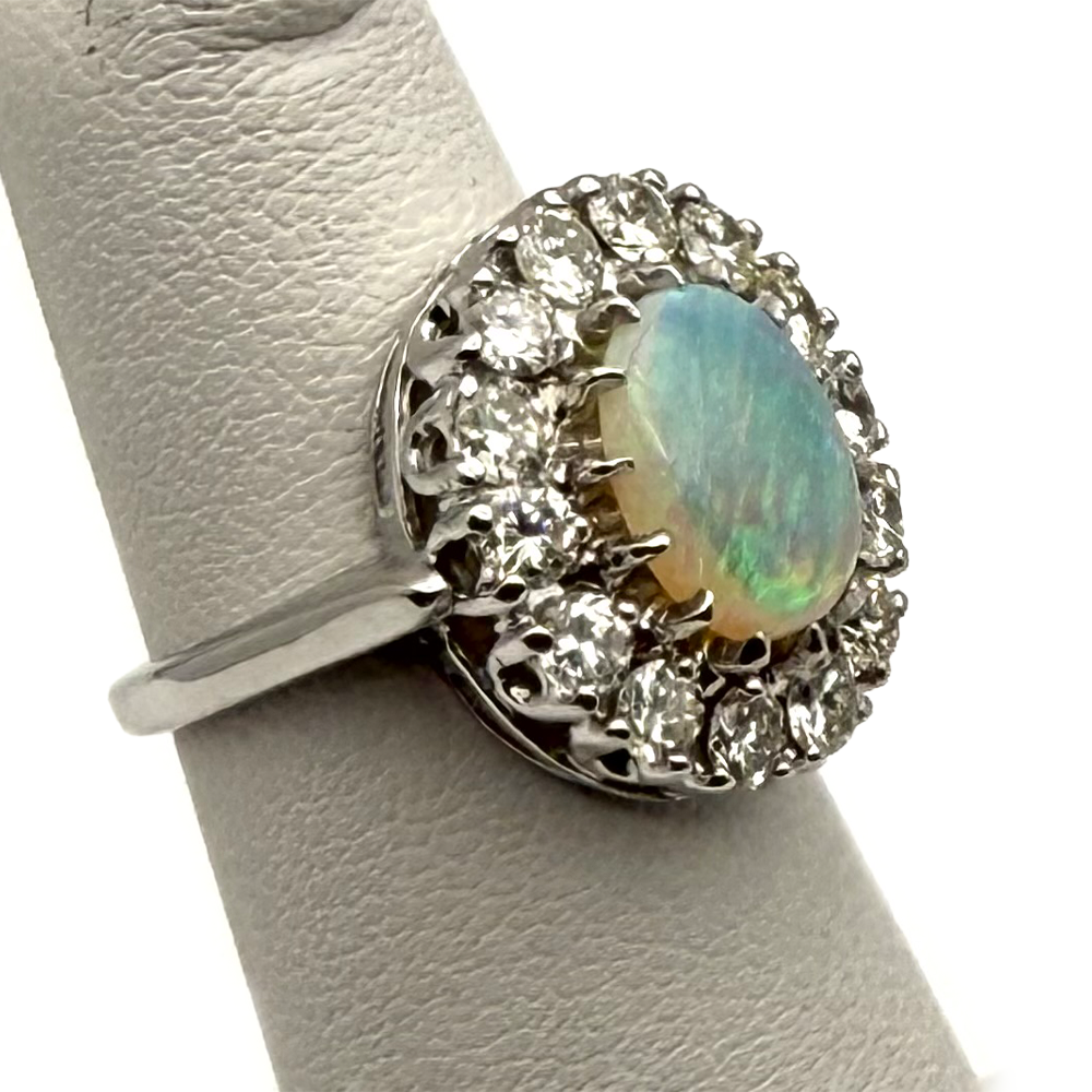 Opal Diamond 14K White Gold Ring