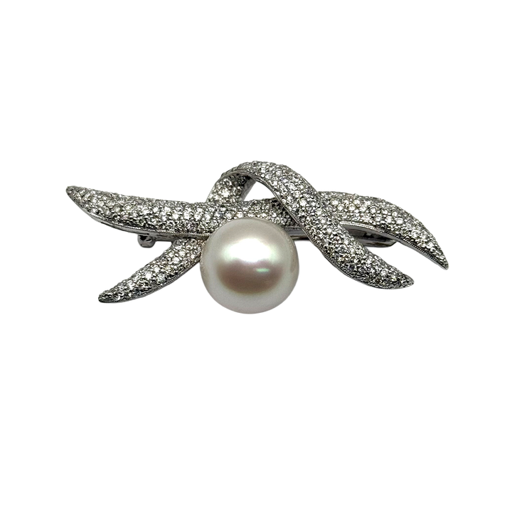 South Sea Pearl Diamond 18K WG Brooch