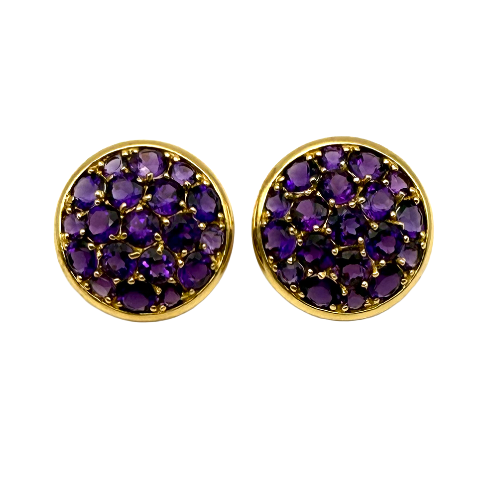 Amethyst 14K YG Domed Circular Earrings