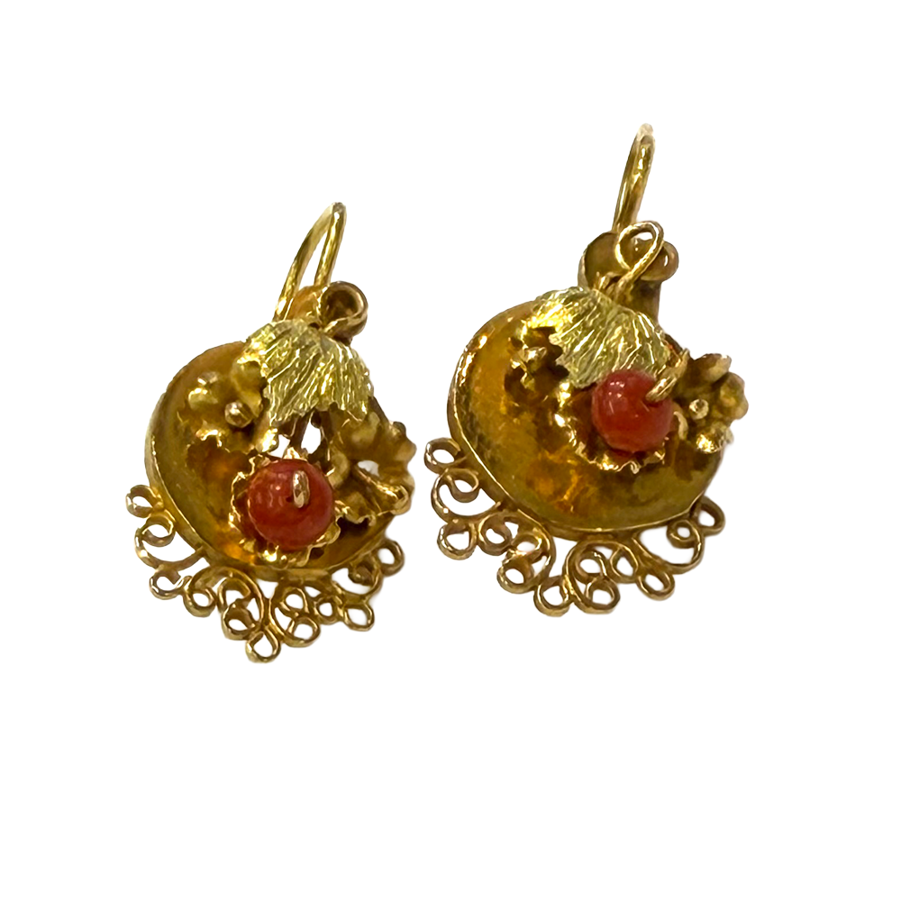 Antique Gold & Coral Drop Earrings