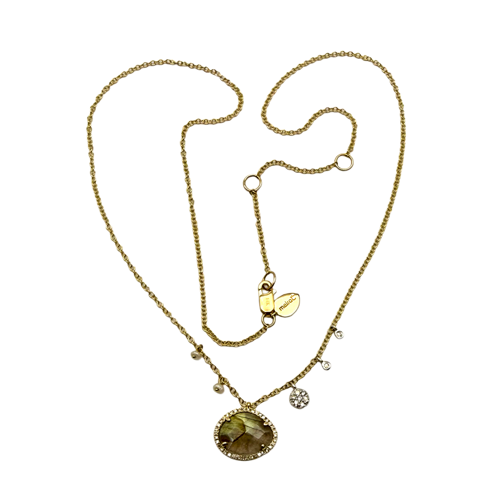 Meira T Labradorite Diamond Pearl 14K YG Pendant Necklace