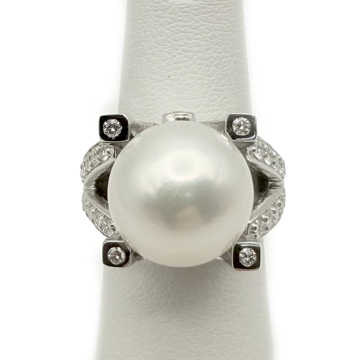 South Sea Pearl Diamond 14K White Gold Ring